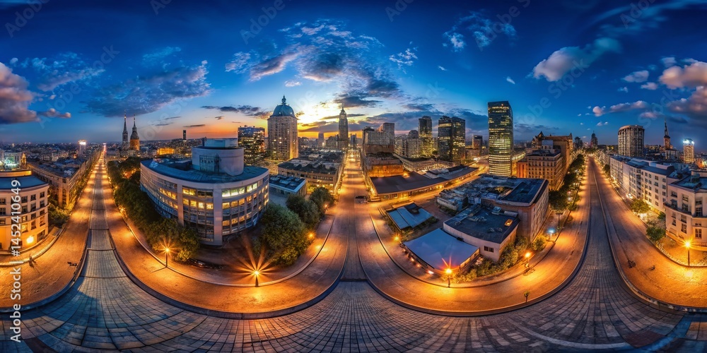 Fototapeta premium Vintage Night City Panorama: 360° Spherical HDRI Environment Map