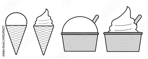 アイスクリーム　ソフトクリーム　モノクロセット