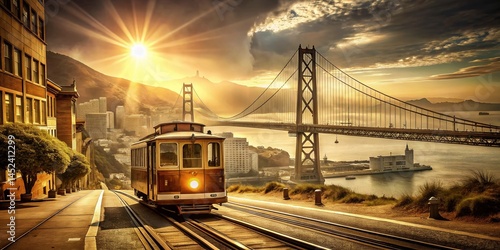 Vintage San Francisco: Golden Gate Bridge & Cable Car, Retro Travel Poster