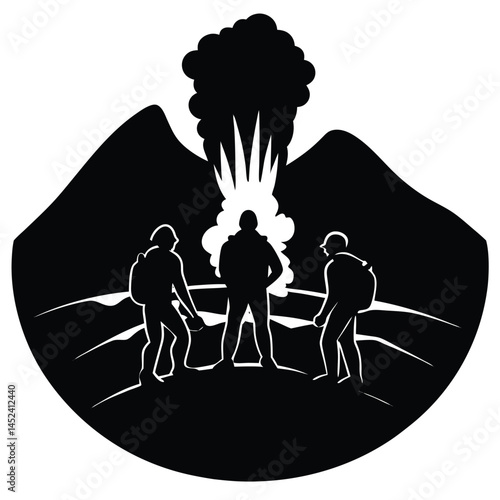 Volcano Exploration Hikers Witnessing Eruption