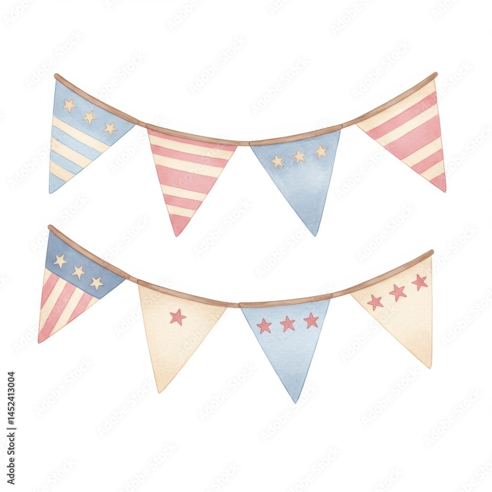 Fototapeta premium Pastel Watercolor Bunting with Stars and Stripes