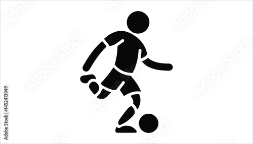 Soccer Player Kicking Ball Icon Black and White Vector