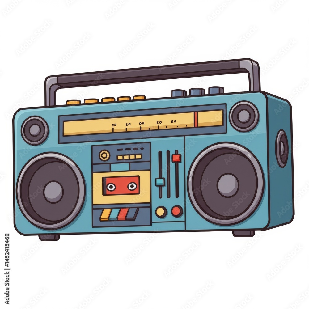 Fototapeta premium Retro Teal Boombox with Cassette Player Illustration