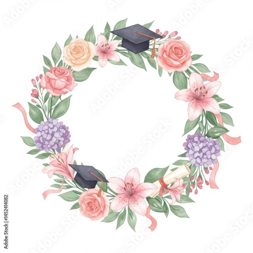 Pastel Floral Graduation Wreath with Cap and Diploma