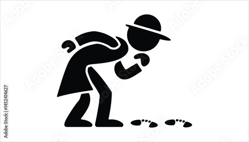 Detective Investigating Footprints Vector Illustration