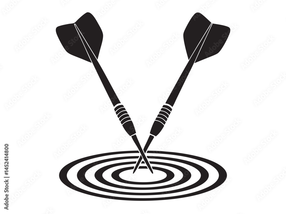 Dartboard with Darts silhouette, Darts in Goal vector illustration on white background Dartboard with Darts silhouette, Darts in Goal vector illustration on white background