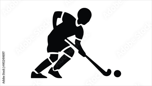 Hockey Player Action with Stick and Ball Icon
