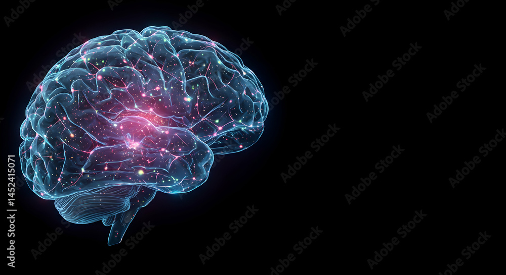 Obraz premium Futuristic Digital Brain with Cosmic Elements and Glowing Lines