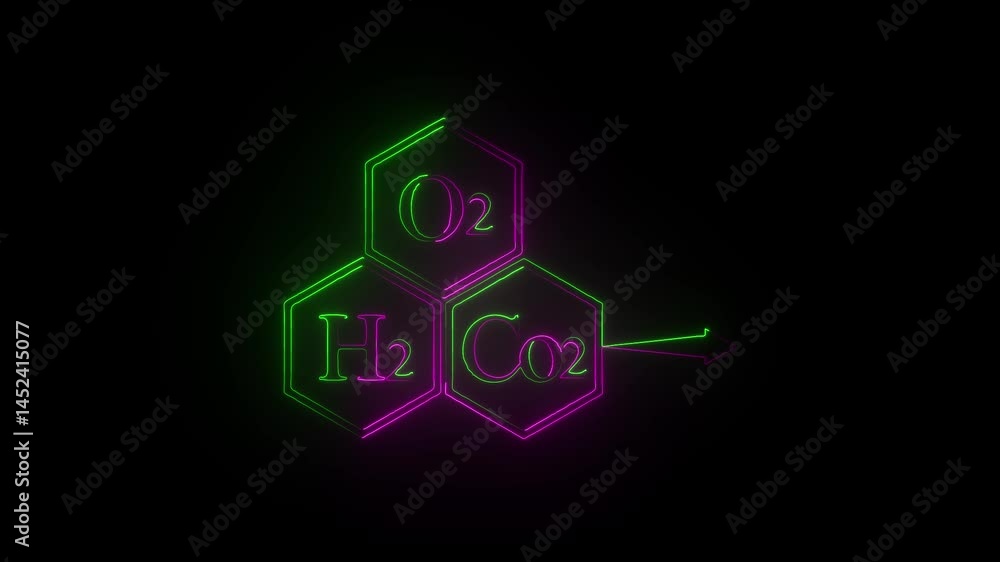 neon line co2 Molecular Concept – O2, H2, CO2 synthesis leaf oxygen O2 process neon line co2 Molecular Concept – O2, H2, CO2 synthesis leaf oxygen O2 process