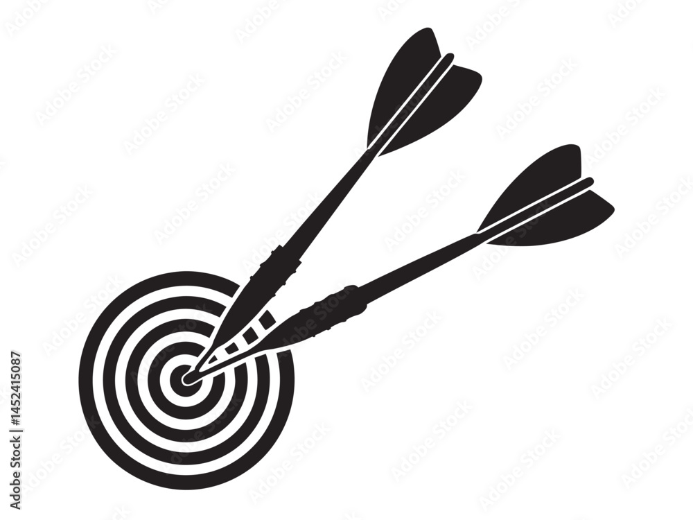 Dartboard with Darts silhouette, Darts in Goal vector illustration on white background Dartboard with Darts silhouette, Darts in Goal vector illustration on white background