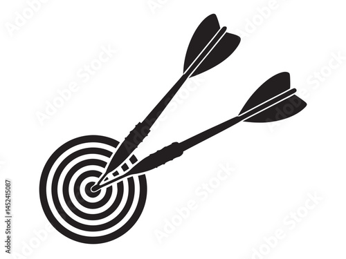 Dartboard with Darts silhouette, Darts in Goal vector illustration on white background