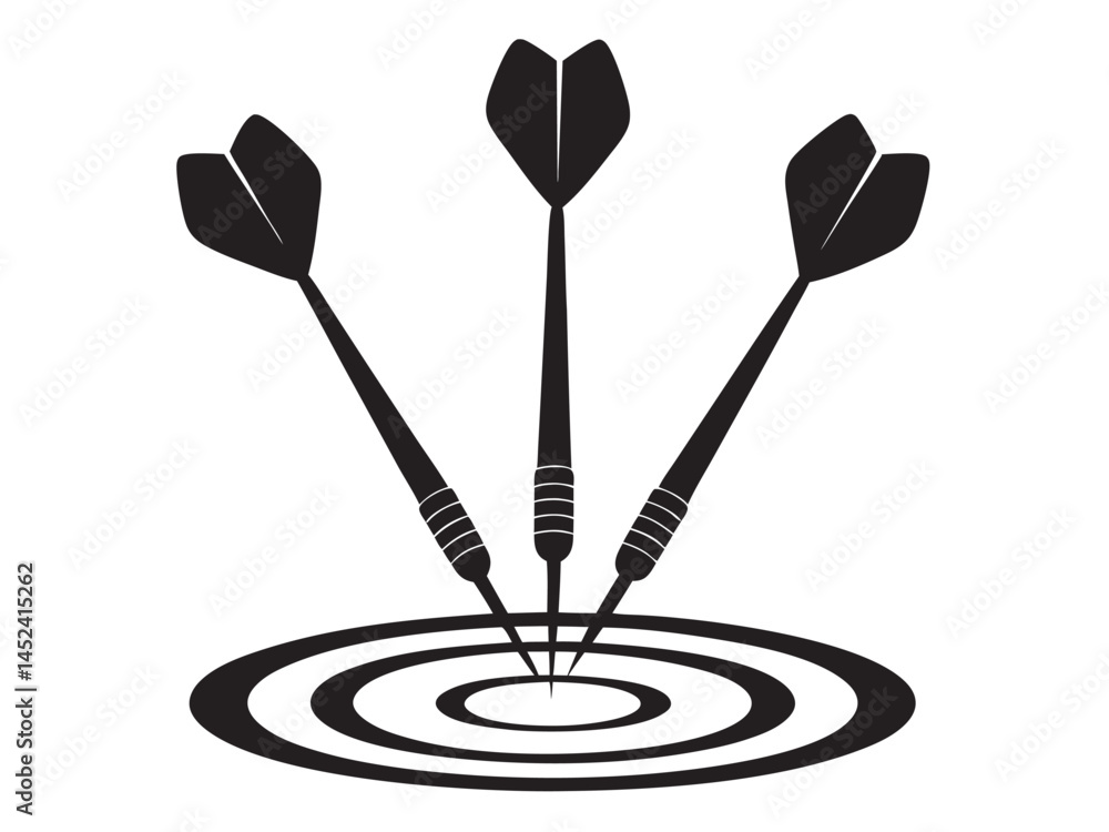 Dartboard with Darts silhouette, Darts in Goal vector illustration on white background Dartboard with Darts silhouette, Darts in Goal vector illustration on white background
