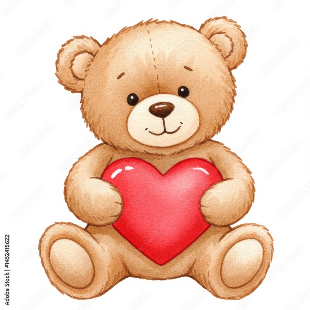 Fototapeta premium Cute Brown Teddy Bear Holding a Red Heart