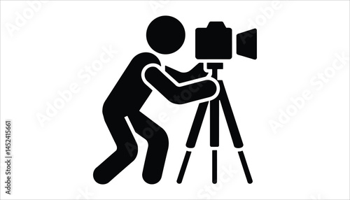 Photographer Taking Pictures with Camera Icon in Minimalist Style
