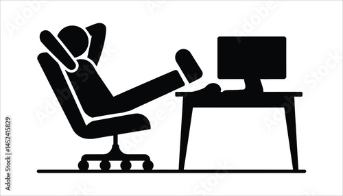 Relaxing Person Sitting at Desk with Feet Up, Working on Computer