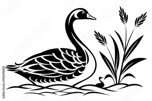 Elegant black and white goose vector illustration for nature and wildlife themed graphic design projects use 100 isolated on transparent background
