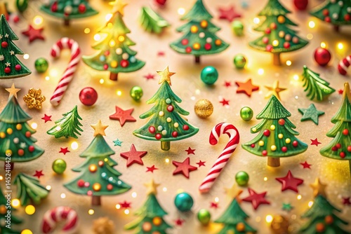 Whimsical Tilt-Shift Christmas Pattern: Hand-Drawn Trees, Stars & Candy Canes