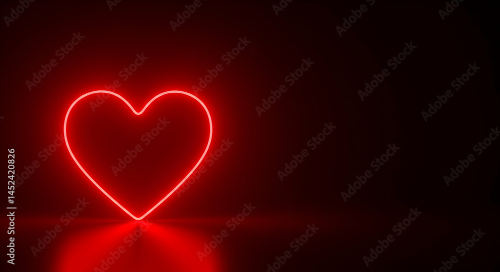 Bright Red Neon Heart Shape Against Dark Background for Celebration Bright Red Neon Heart Shape Against Dark Background for Celebration