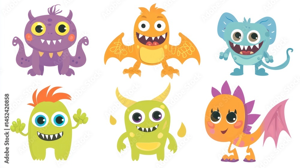 Fototapeta premium Cute cartoon monsters sticker for a funky playroom