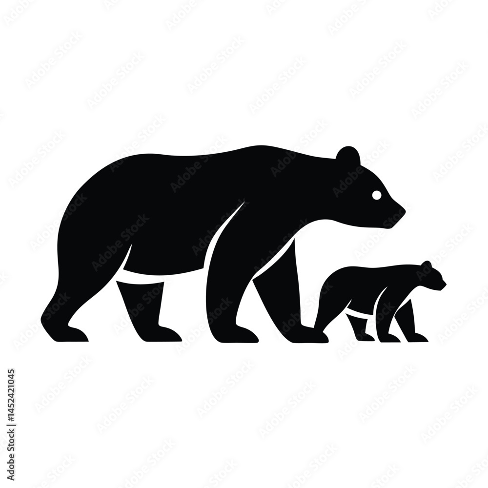 Fototapeta premium Mother Bear and Cub Silhouette Illustration