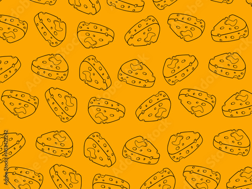 Cheese doodle seamless pattern wallpaper. Cheese background pattern for wallpaper. Cartoon Cheese doodle seamless pattern for background and packaging. Vector design.