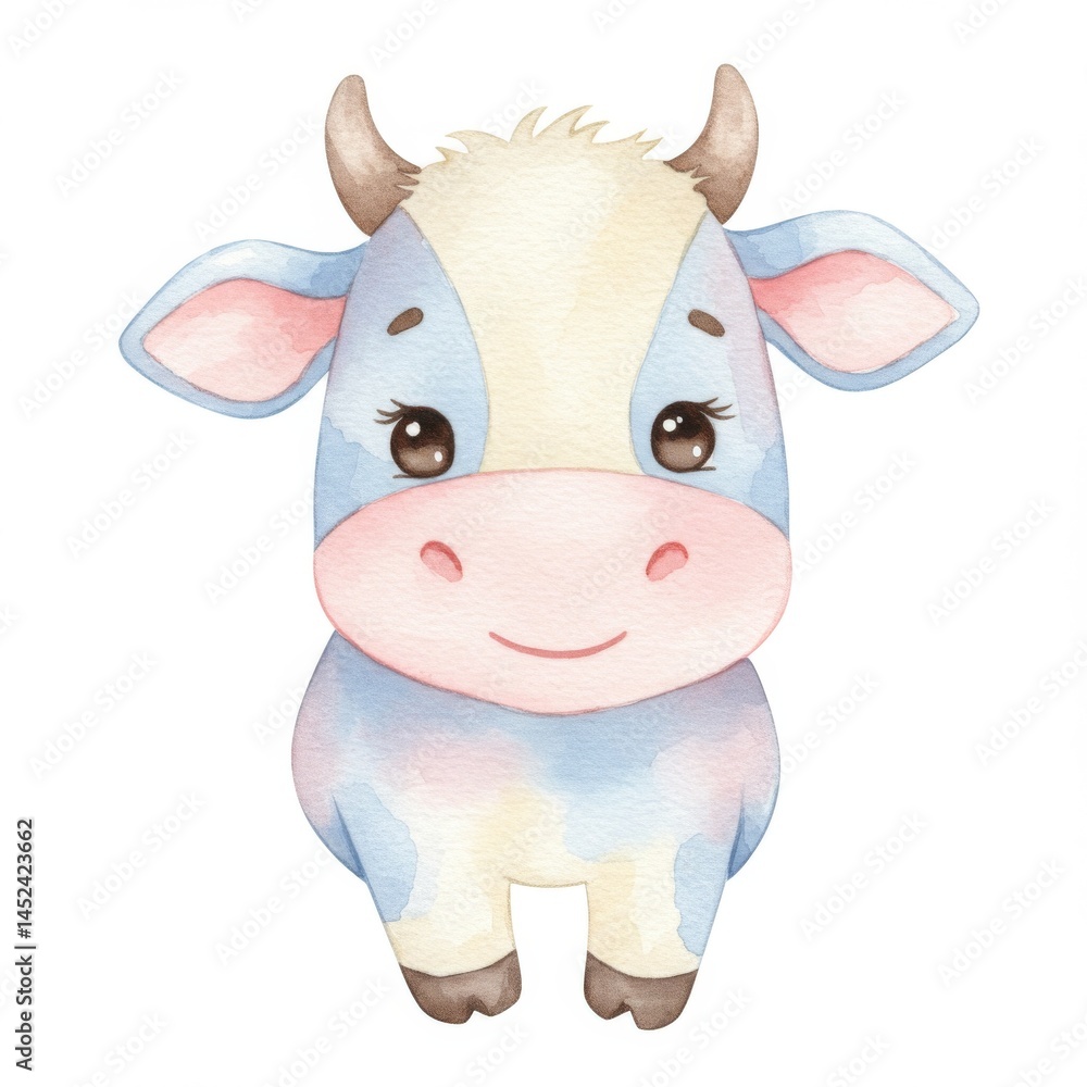 Cute Blue Calf Watercolor Illustration Cute Blue Calf Watercolor Illustration
