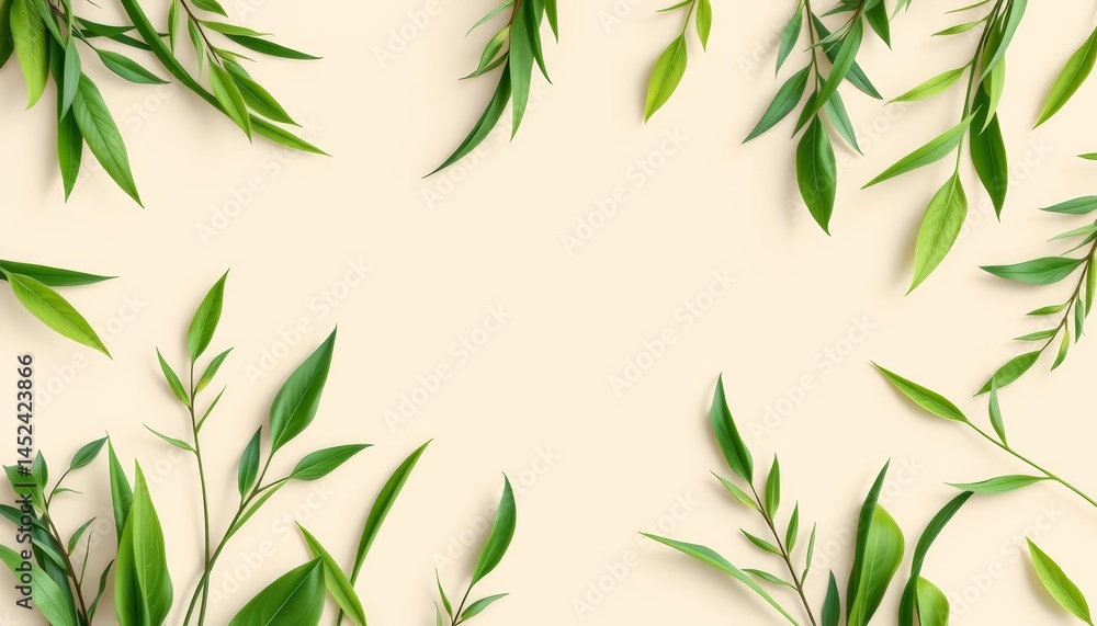 Fototapeta premium Elegant, artistic depiction of lush grass and leaf patterns on a neutral background, modern, minimalist