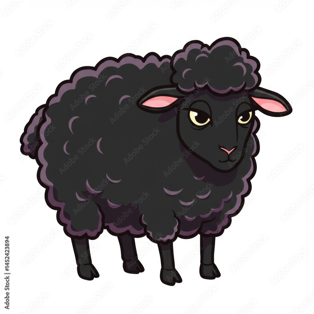 Obraz premium Cute Black Sheep Cartoon Illustration