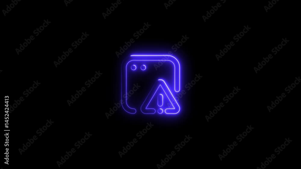Glowing neon warning icon animation on black background for digital alert and error concepts Glowing neon warning icon animation on black background for digital alert and error concepts