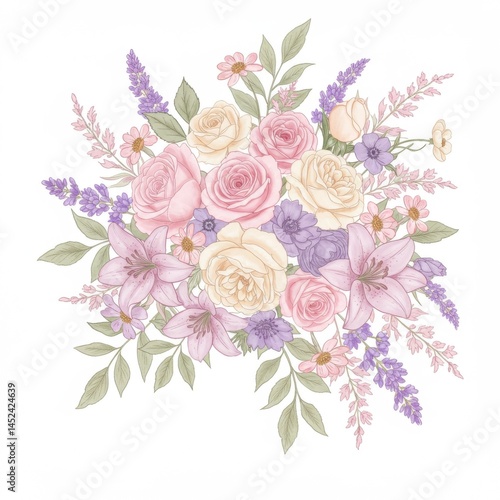 Pastel Pink and Purple Rose and Lily Bouquet