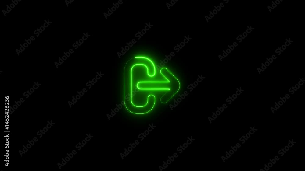 Animated neon green exit arrow icon on a black background for digital design Animated neon green exit arrow icon on a black background for digital design