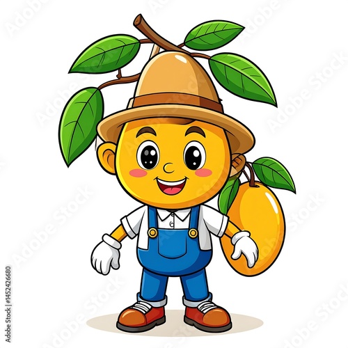 Funny Mango Mascot with Smiling Face, Arms, and Legs – Cartoon Tropical Fruit Character on Isolated Background