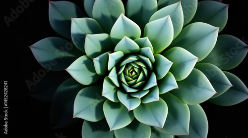 close-up view of a teal and green succulent plant showcasing its rosette