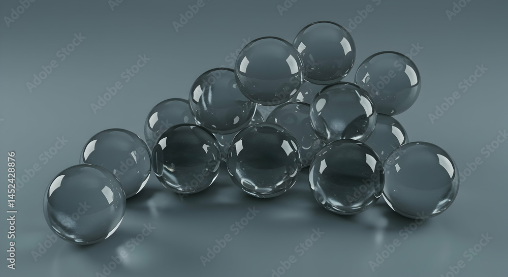 Fototapeta premium Transparent Glass Balls Piled on Smooth Gray Surface