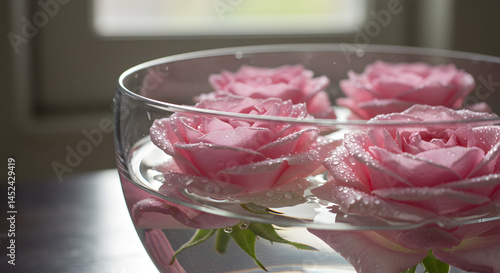 Wallpaper Mural Pink Roses in Glass Bowl - Elegant Floral Arrangement Torontodigital.ca