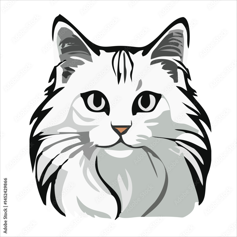 Obraz premium Cute cat face flat design cartoon element illustration