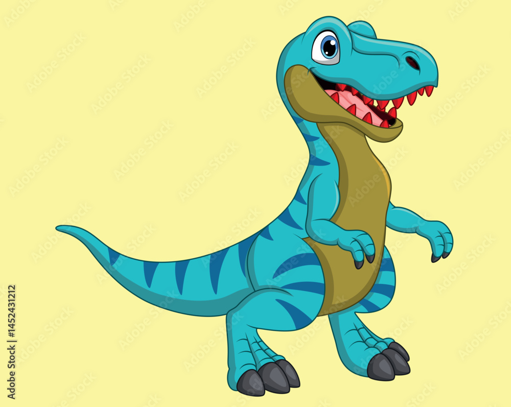 Obraz premium Cartoon tyrannosaurus isolated on yellow background vector illustration