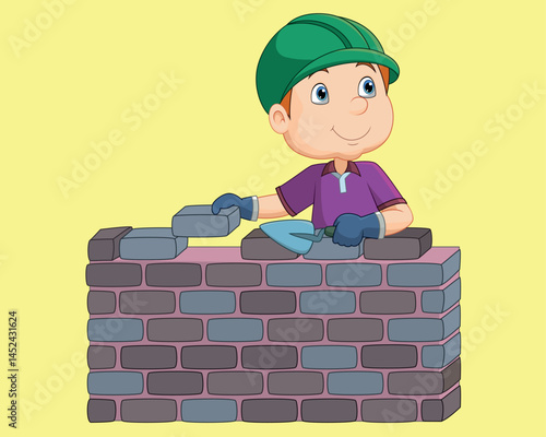 Construction worker laying bricks vector illustration