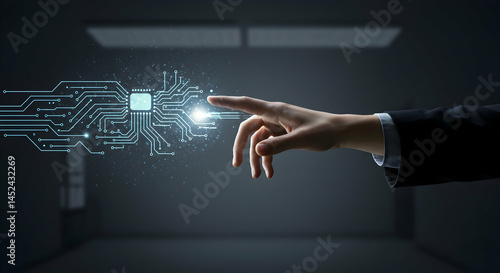 Hand Reaching Towards Digital Circuit in Abstract Space Environment