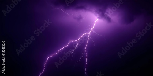 Dramatic diagonal thunder flash across dark purple backdrop, ample negative space, space, sky