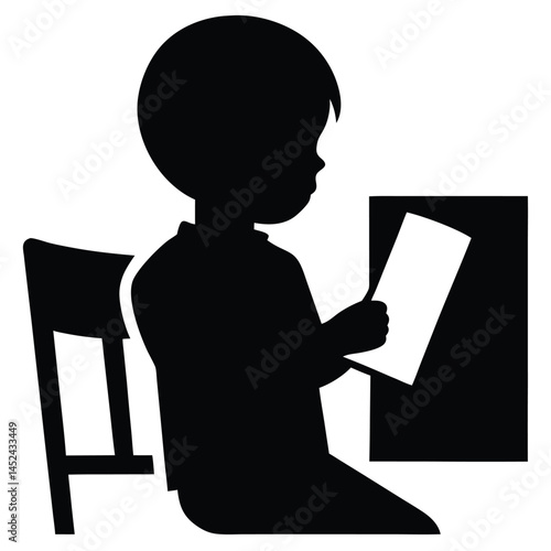 Child Reading a Book  Silhouette Illustration