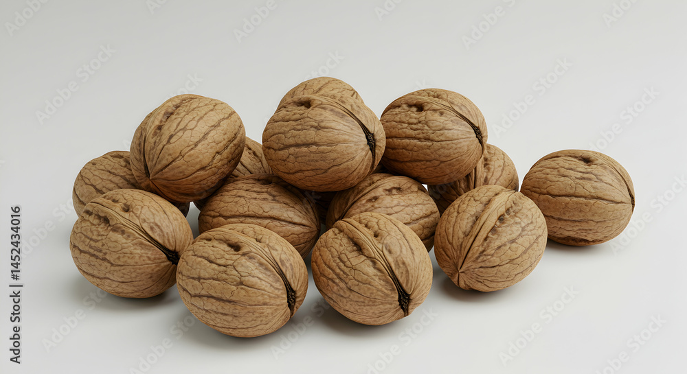 Pile of Brown Walnuts on White Surface for Food Photography Pile of Brown Walnuts on White Surface for Food Photography