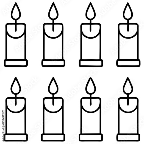 Candle Silhouette Icon Set – 9 Decorative Flame Vectors illustration