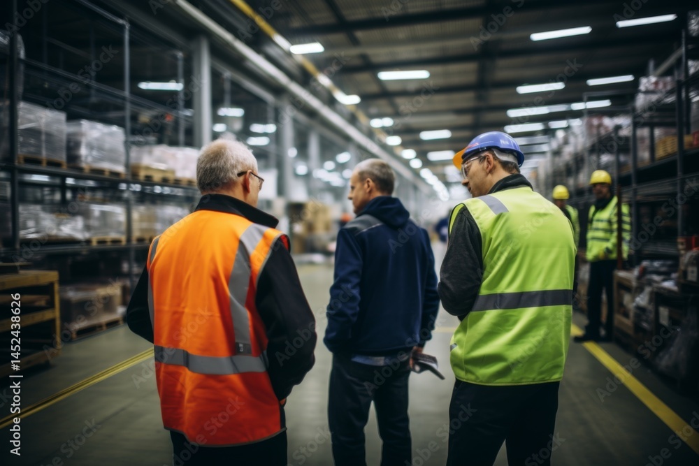 factory employees having a safety meeting in the factory factory employees having a safety meeting in the factory