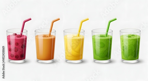 Colorful Fruit and Vegetable Smoothies in Glass