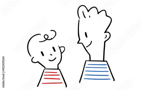 笑顔で会話する男の子とお父さん