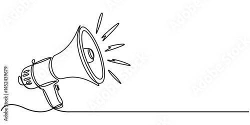 Megaphone Continuous Line Icon, Continuous line drawing Holding by hand megaphone Speaker Single Line Icon vector illustration, Megaphone icon continuous one line drawing, Public horn speaker in one.