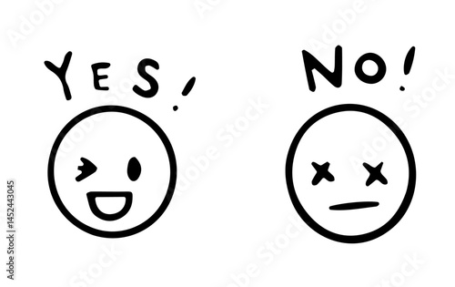YESとNOのシンプルな顔のアイコン