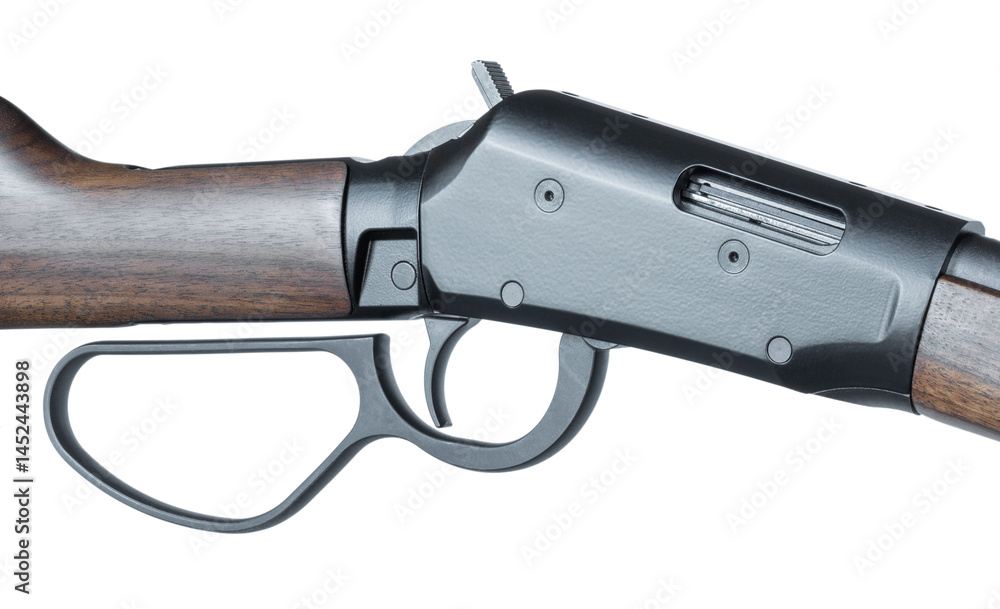 Lever-action rifle receiver seen in full from the ejection side