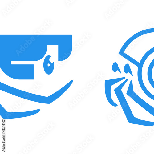 Two Variations Set Of Blue Hermit Crab Security Camera Logo Design Illustration Editable Vector Template
